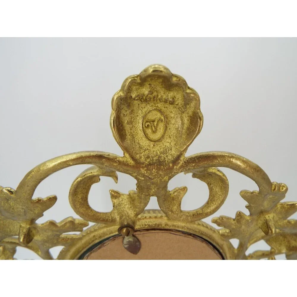 Pair of Vintage Valleau USA Ornate Brass Photo Frames with Stands